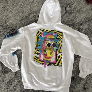 Rick‎ And Morty Hoodie Mens Medium White Adult Swim Wubba Lubba Dub Dub Graphic